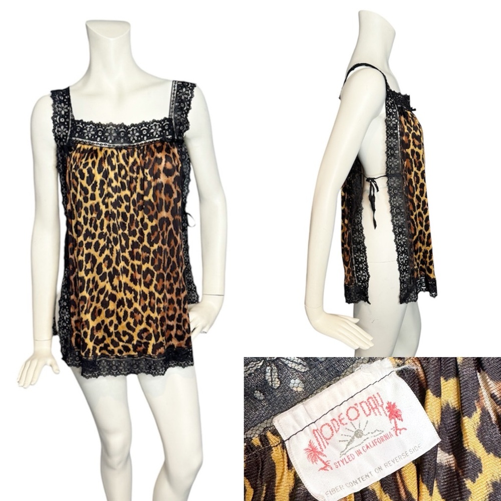 Vintage Mode O’Day Rare 60s 70s Animal Print Side Tie Chemise Tank Slip